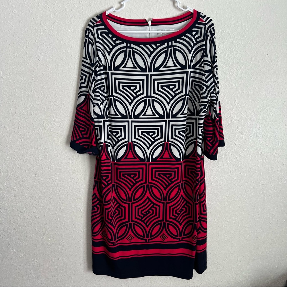CJ Banks 16W Red, Black & White Geometric Sheath Dress